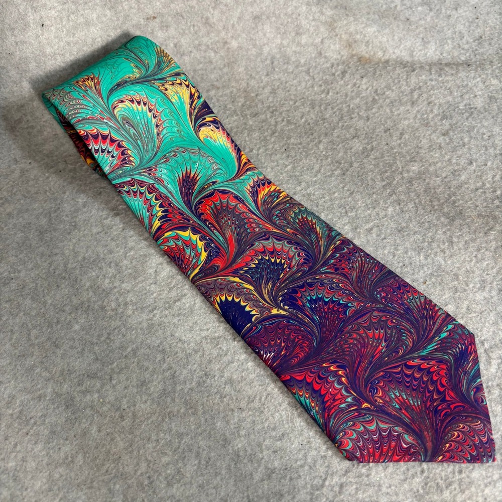 Moth‎ Sausalito Hand Marbled Silk Tie Multicolor Psychedelic Made in USA Artisan